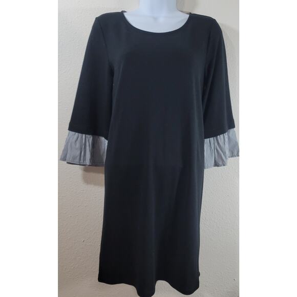 Pleione Black 3/4 Ruffled Sleeves A Line Mini Dress Small Lightweight Soft Flowy - Picture 1 of 6